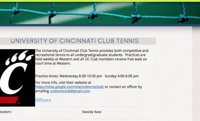 A screen shot of Club Tennis information from the web site