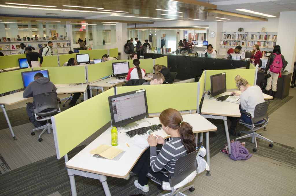 students study in a library