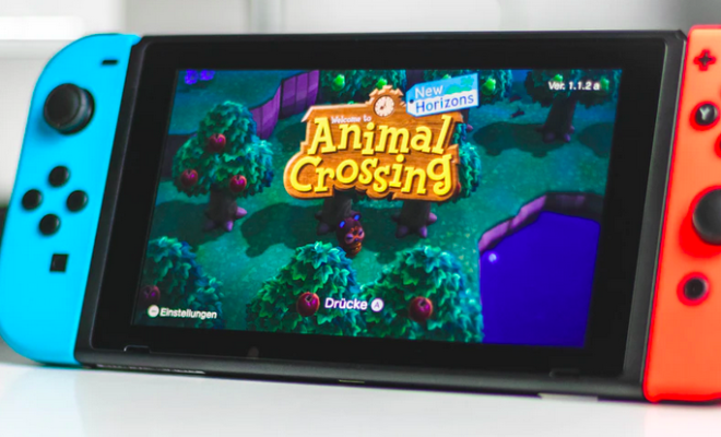 A Nintendo switch with Animal Crossing